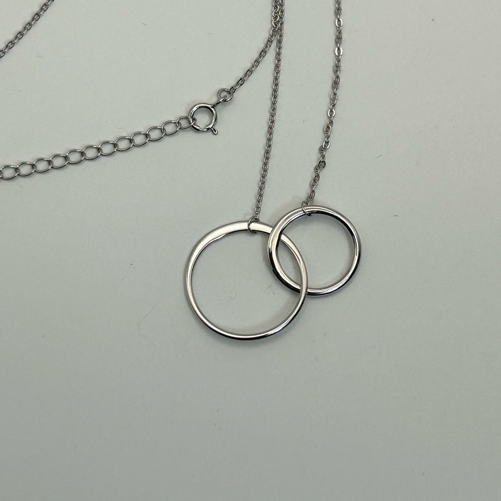 Sterling Silver Double Circle Necklace 18" Dainty Round Link Adjustable Chain - Picture 9 of 11